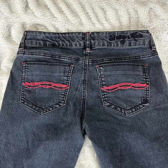 Indigo Rein Juniors 7 Skinny Jeans Black Denim Stretch Pink Stitching Stretch - Picture 6 of 9